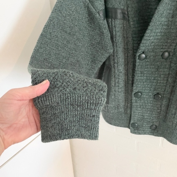 Vintage Men’s Knit Cardigan Shawl Double breast Wool Green Grandpa Oversized M - Picture 6 of 15